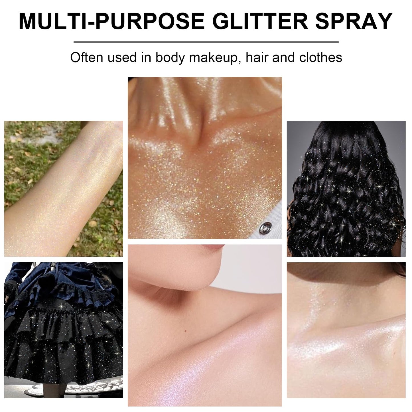 Hair and Body Glitter Spray, Aerosol Glitter Spray for Hair and Body, Long-Lasting and Quick-Drying Silver Glitter Hairspray Suitable for Stage, Festival Rave and Makeup Prom (Rainy-Rainbow)