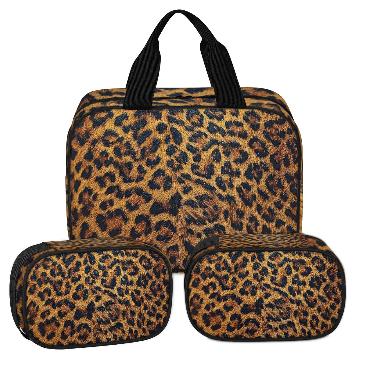 PATTERNFUL Clear Makeup Bag for Women Men, 3Pcs Transparent Cosmetic Bags Waterpoof Toiletries Set Portable Toiletry Bags with Zipper for Travel Bathroom(Leopard)
