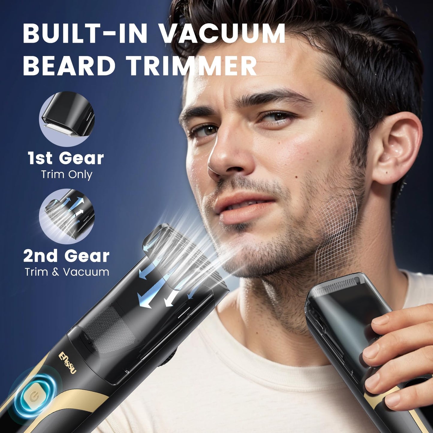 ENSSU Beard Trimmer for Men - Electric Cordless Vacuum Mens Beard Trimmer with Adjustable 20 Length Setting,Waterproof Mustache Trimmer with Ceramic Blade for Precision Facial Hair