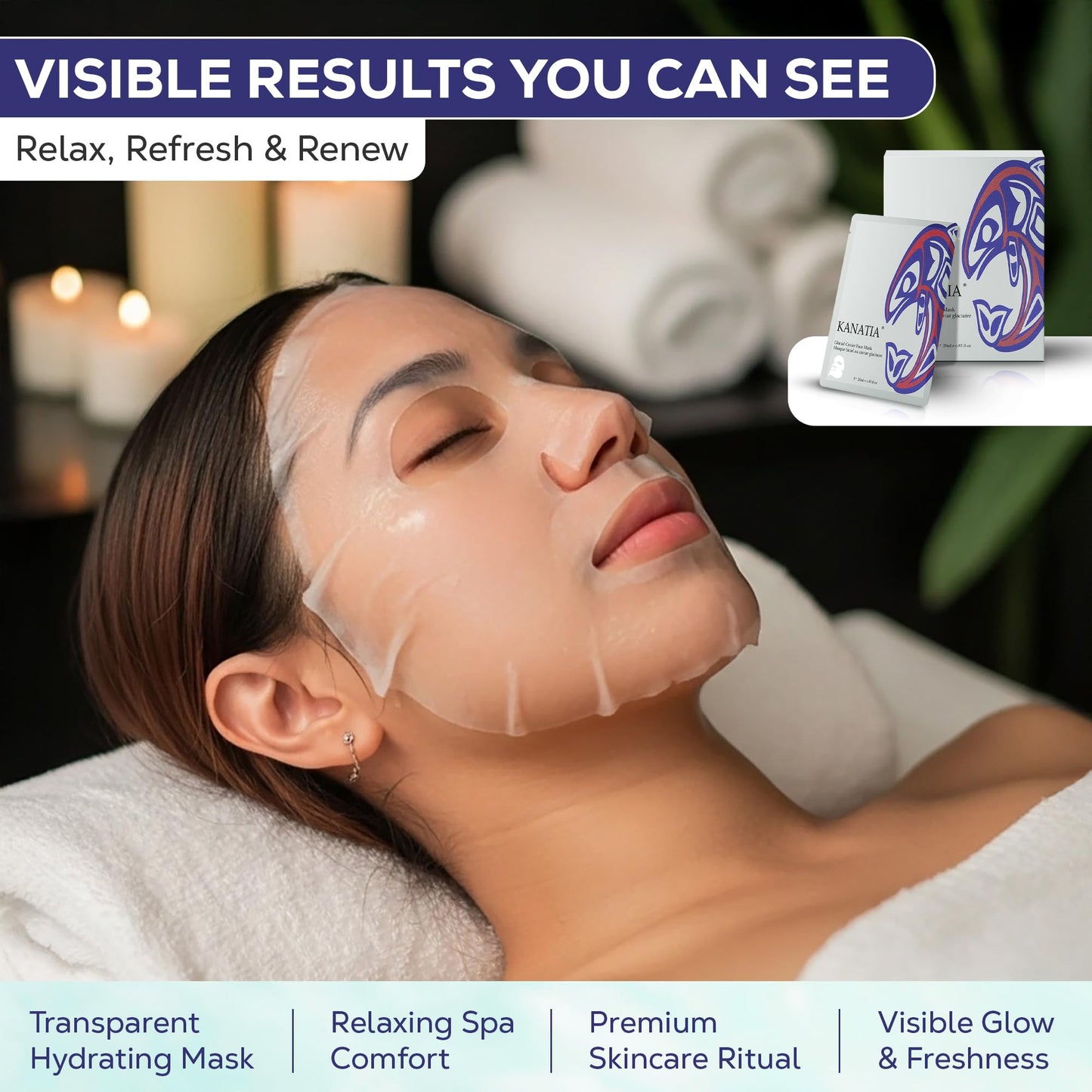 KANATIA Beauty Face Mask Skin Care, ADD Glacial Caviar Hydrating Anti-Aging for Dry & Sensitive Skin and ALL Skin Types, with Glacier Water, Green Sea Grapes, Vitamin C, Aloe Vera & Hyaluronic Acid, Anti-aging Face Mask