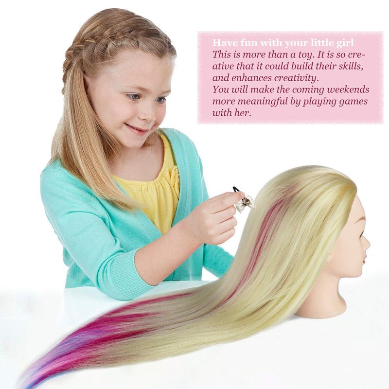 Colorful Mannequin Head - 29" Synthetic Hair Doll for Hair Styling & Braiding Practice | Professional Cosmetology Training Manikin with Clamp Stand