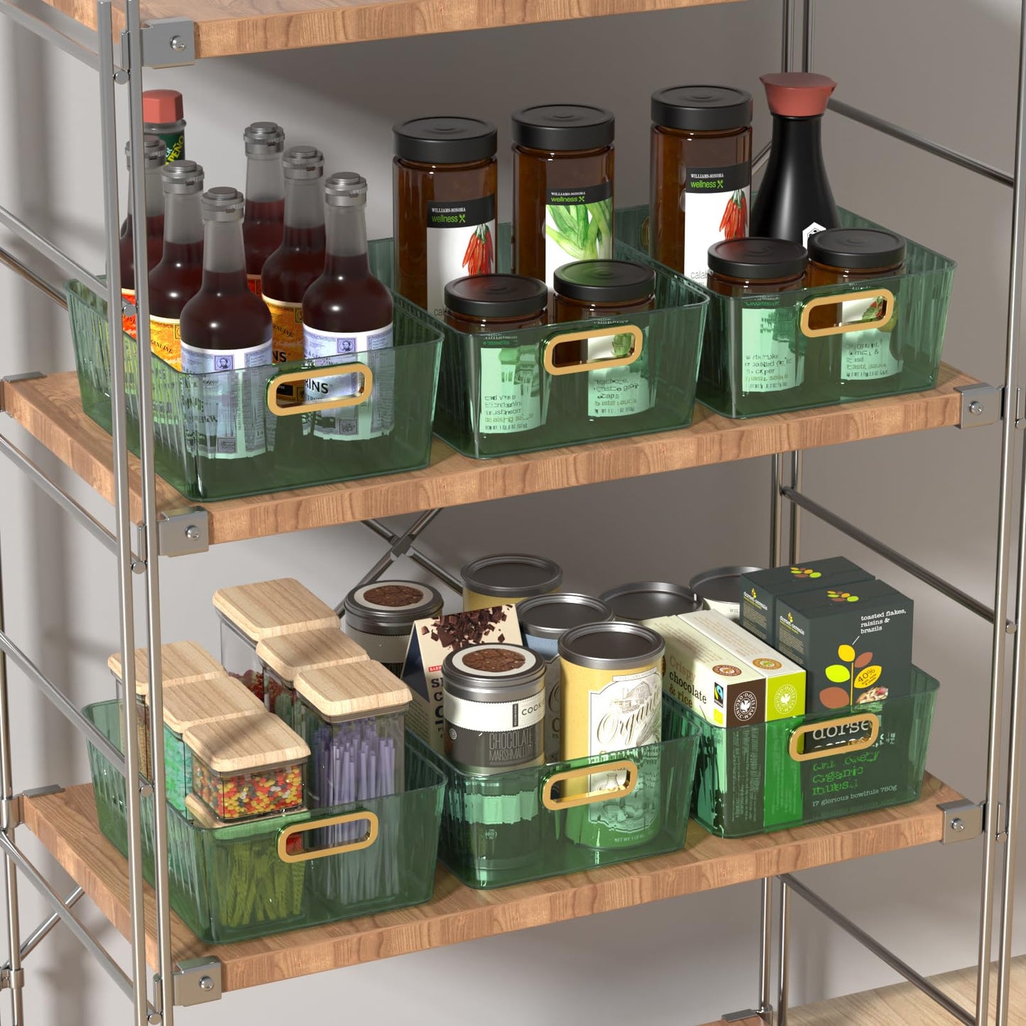 Vadidiya Clear Pantry Storage Bins, Plastic Organizer Baskets, 6-Pack