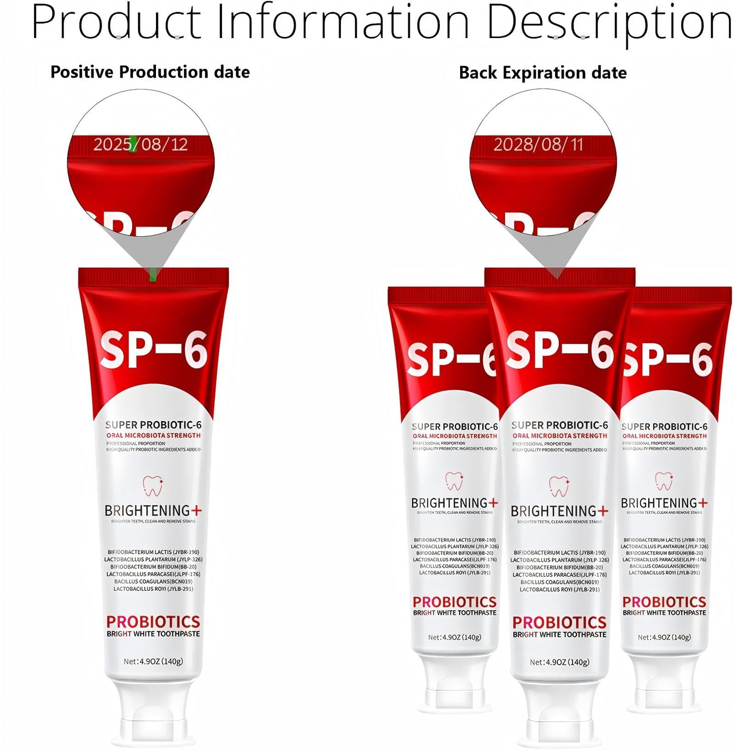 Qushen SP-6 Probiotic Toothpaste,SP6 Toothpaste for Whitening Teeth & Fresh Breath, 6 Probiotics Formula, Fluoride-Free, Enamel Safe, Natural Mint Flavor