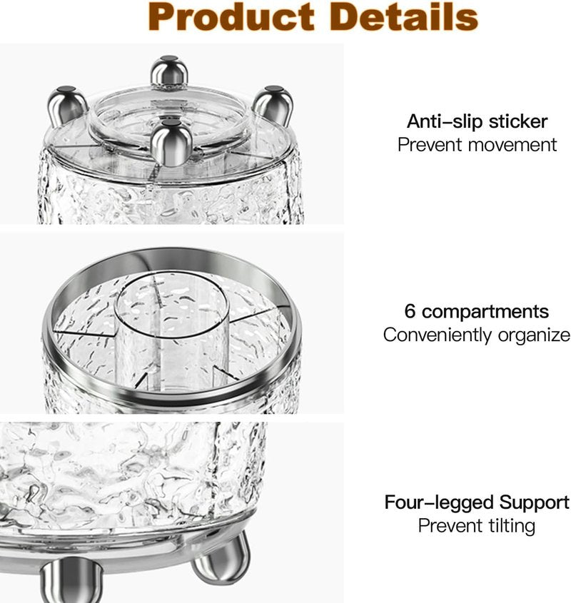 360 Rotating Makeup Brush Holder - Dustproof Spinning Organizer for Bathroom Countertop | Gray