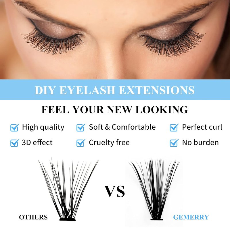 Natural Lash Clusters - 280 PCS D Curl Mink Eyelash Extensions | Soft & Natural DIY Lashes (8-16mm)