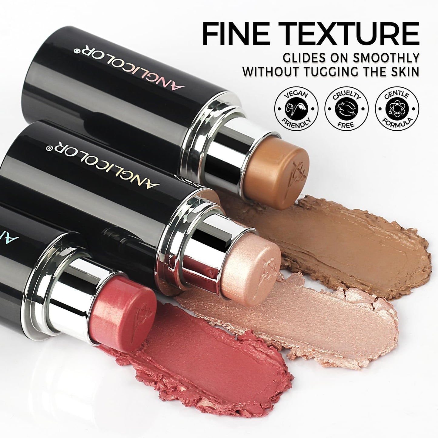 3PC Anglicolor Highlighter Long Lasting,Contour Stick Makeup Naturally,Blush Makeup Smoothing,High Color Rendering,Easy To Mix,Vegan & Cruelty-Fre (3PC)