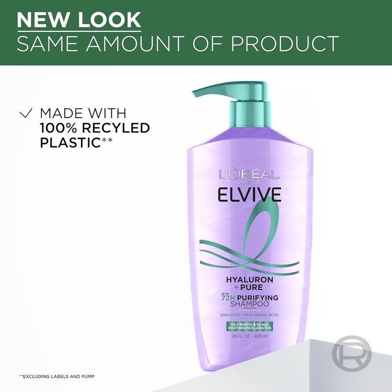 L'Oreal Paris Elvive Hyaluron + Pure Shampoo & Conditioner Set - Clarifying & Hydrating Duo with Salicylic Acid | 1 Kit