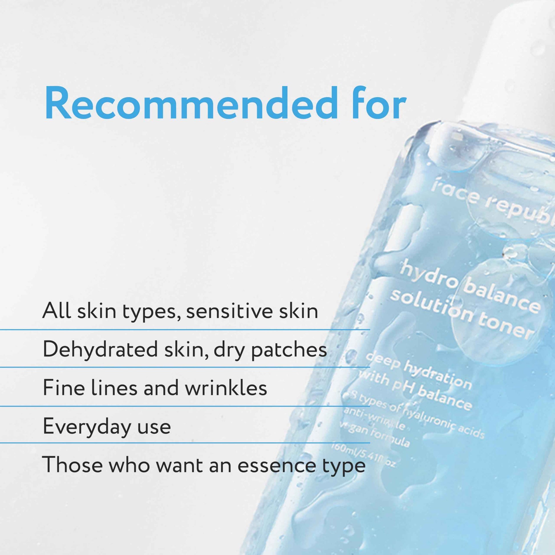 Face Republic Hydro Balance Solution Toner 160ml 5.41 fl oz | Hydrating & Balancing | Hyaluronic Acids, Panthenol, Adenosine | Soft, Plump Skin | Vegan Korean Skin Care