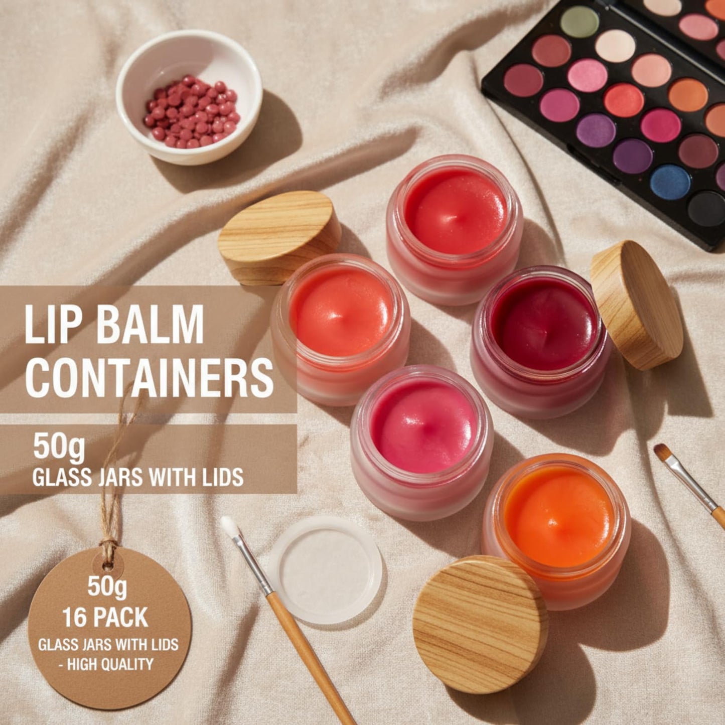ZENFUN 16 Pcs Glass Cosmetic Containers 1.7 Oz/50ml Empty Sample Jars with Plastic Lid, Travel Pots with Lid, Small Makeup Sample Jars, Refillable Travel Jars for Cream, Lotions, Lip Balm