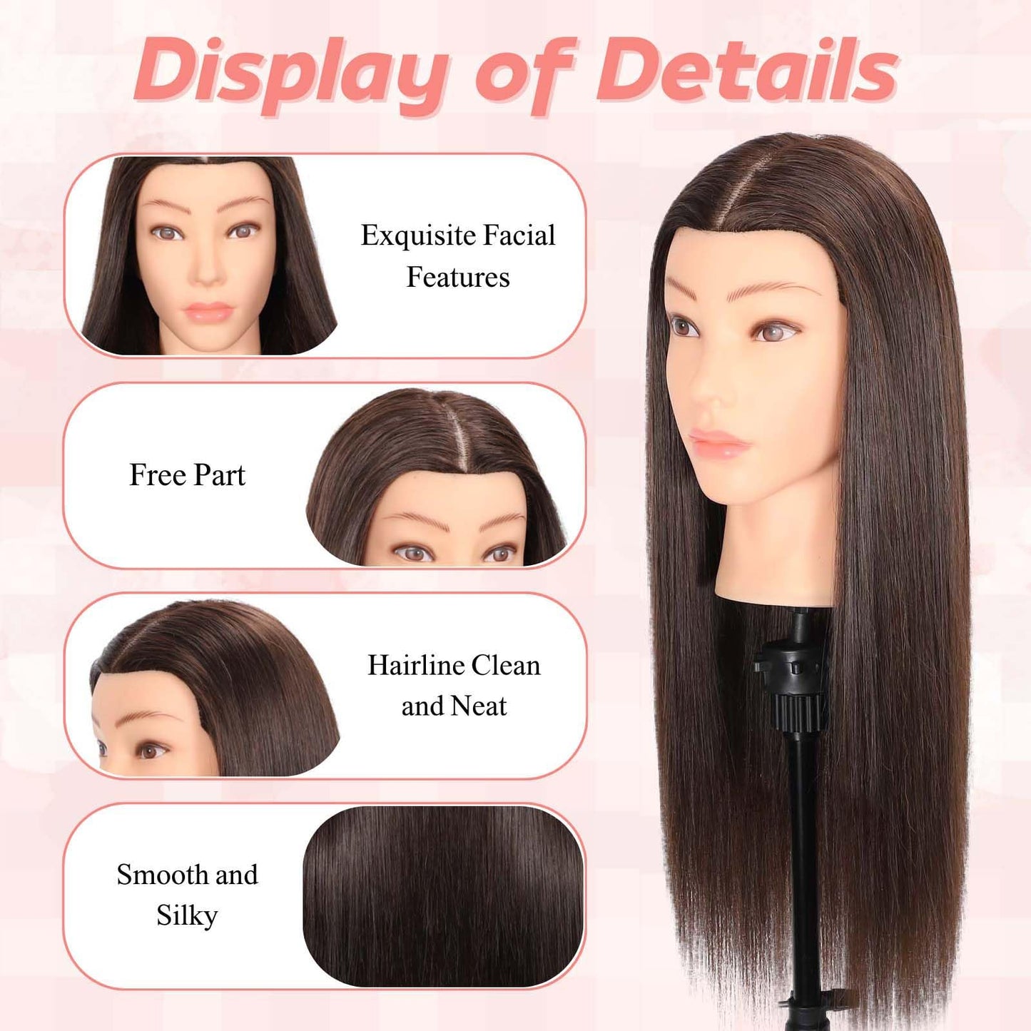 MQHIHI Mannequin Head Human Hair, 80% Real Hair Cosmetology Manikin Head for Practice Braiding Hairstyling Cutting with Free Clamp Holder and Tools (Dark Brown)
