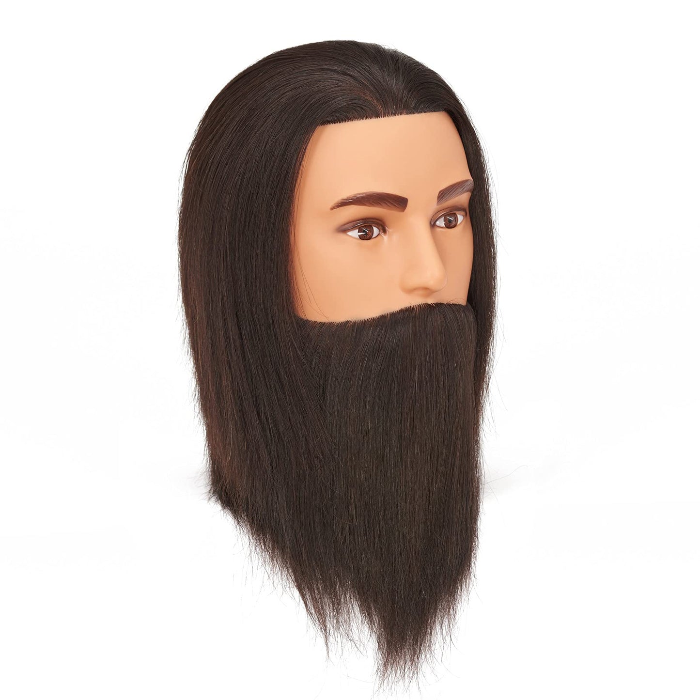 Traininghead Men Mannequin Head with Human Hair Manikin Training Practice Head Cosmetology Doll Heads for Hairdresses with Clamp Stand