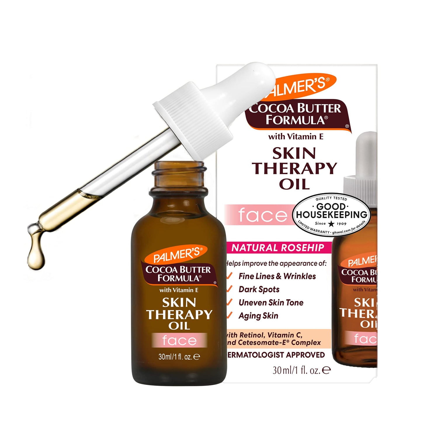 Palmer's Cocoa Butter Formula Moisturizing Skin Therapy Oil for Face with Vitamin E, C & 10 Pure Facial Oil Blend, Rosehip Fragrance (1 Ounce) and Palmer's Cocoa Butter Formula Skin Therapy Moisturizing Body Oil with Vitamin E (5.1 Ounces)