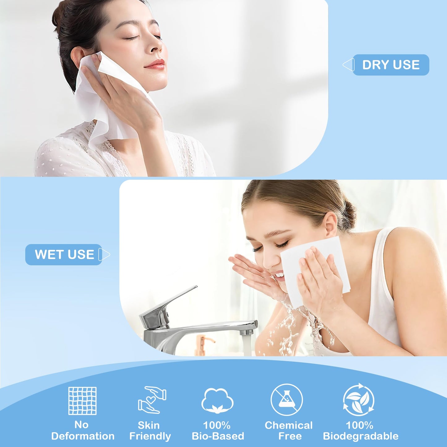 GRANNY SAYS Disposable Face Towel, 200 Counts/4 Boxes, Biobased Face Towelettes Disposable, Extra Thick Soft Face Towels, Clean Skin Towels for Remove Makeup, Facial Cleansing, 10"×12"