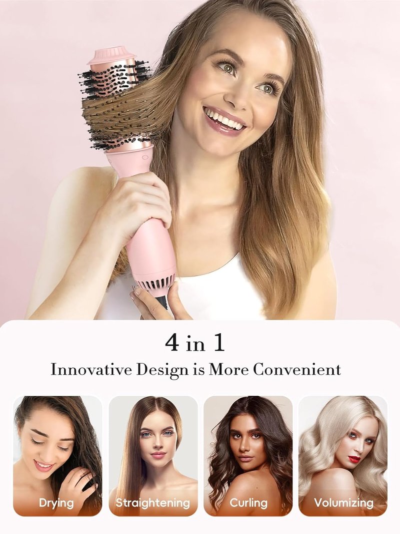 Hair Blow Dryer Brush - One-Step Volumizer & Styler with Ceramic Titanium Barrel, Ionic Anti-Frizz Technology | Rose Gold