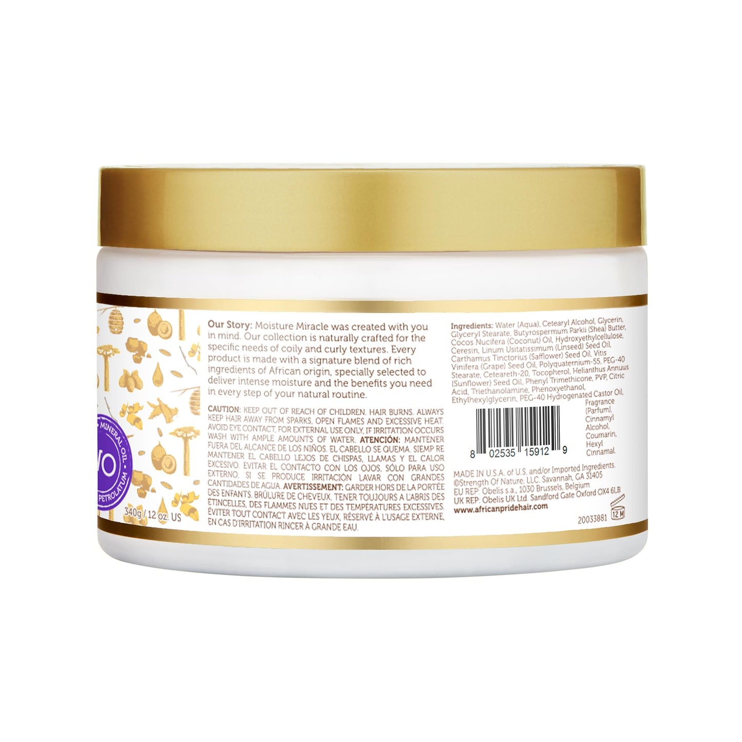 African Pride Moisture Miracle Curling Cream with Shea Butter & Flaxseed Oil, Moisturizes & Defines Coily & Curly Hair, 12 Oz, Pack of 3