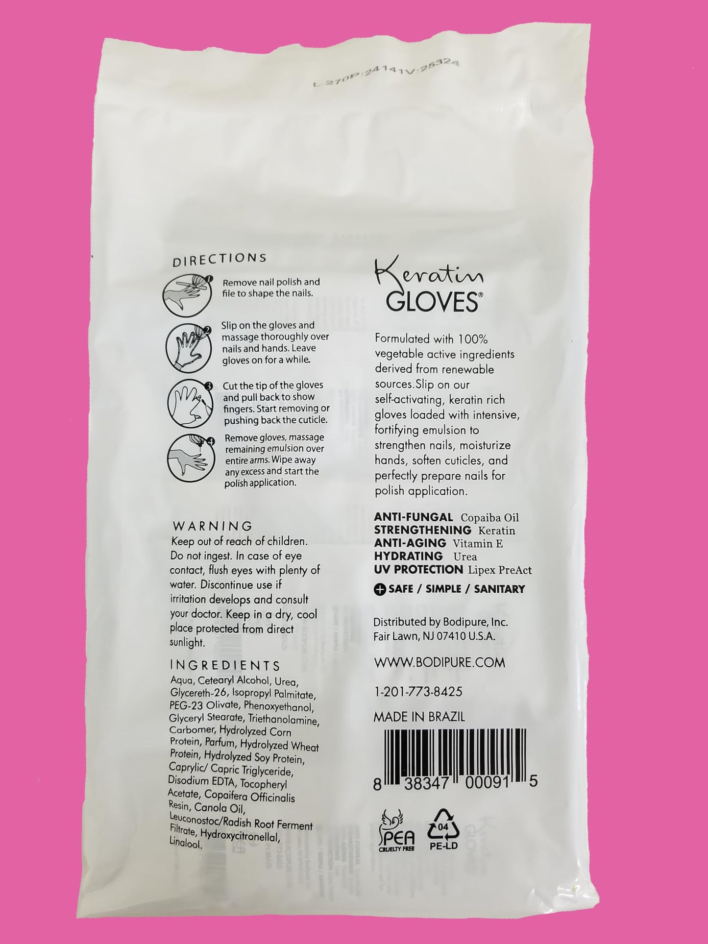 Bodipure Keratin Hand Mask Gloves for Dry Cracked Hands – Deep Moisturizing Cuticle Repair Treatment – Professional Spa Hydrating Gloves for Soft Hands & Nails – 12 Pair Pack