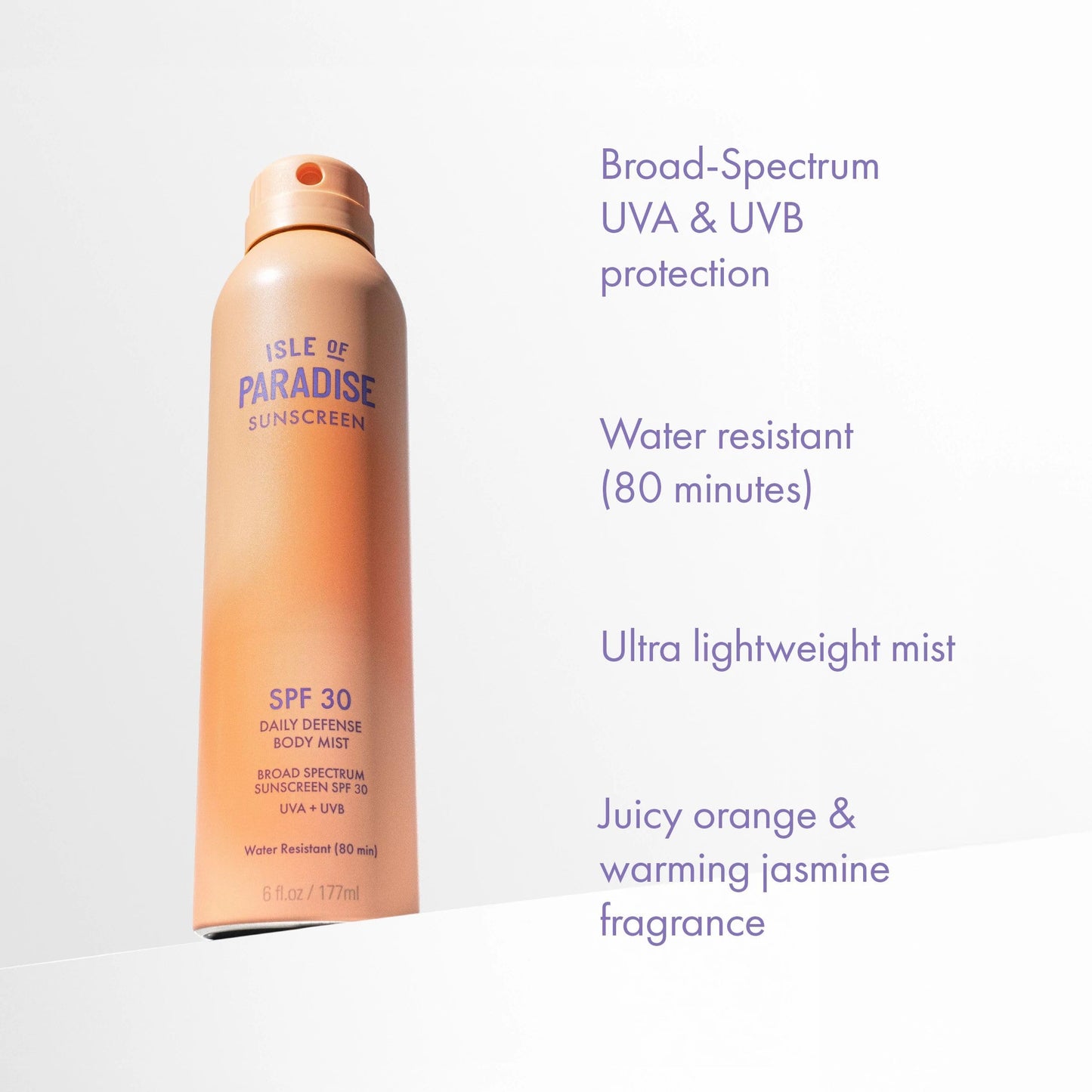 Isle of Paradise Daily Defense Body Mist SPF 30, Hydrating Sunscreen Spray For Body, Broad Spectrum UVA/UVB Protection, Water-Resistant, Fast-Absorbing Formula, 6 fl. Oz