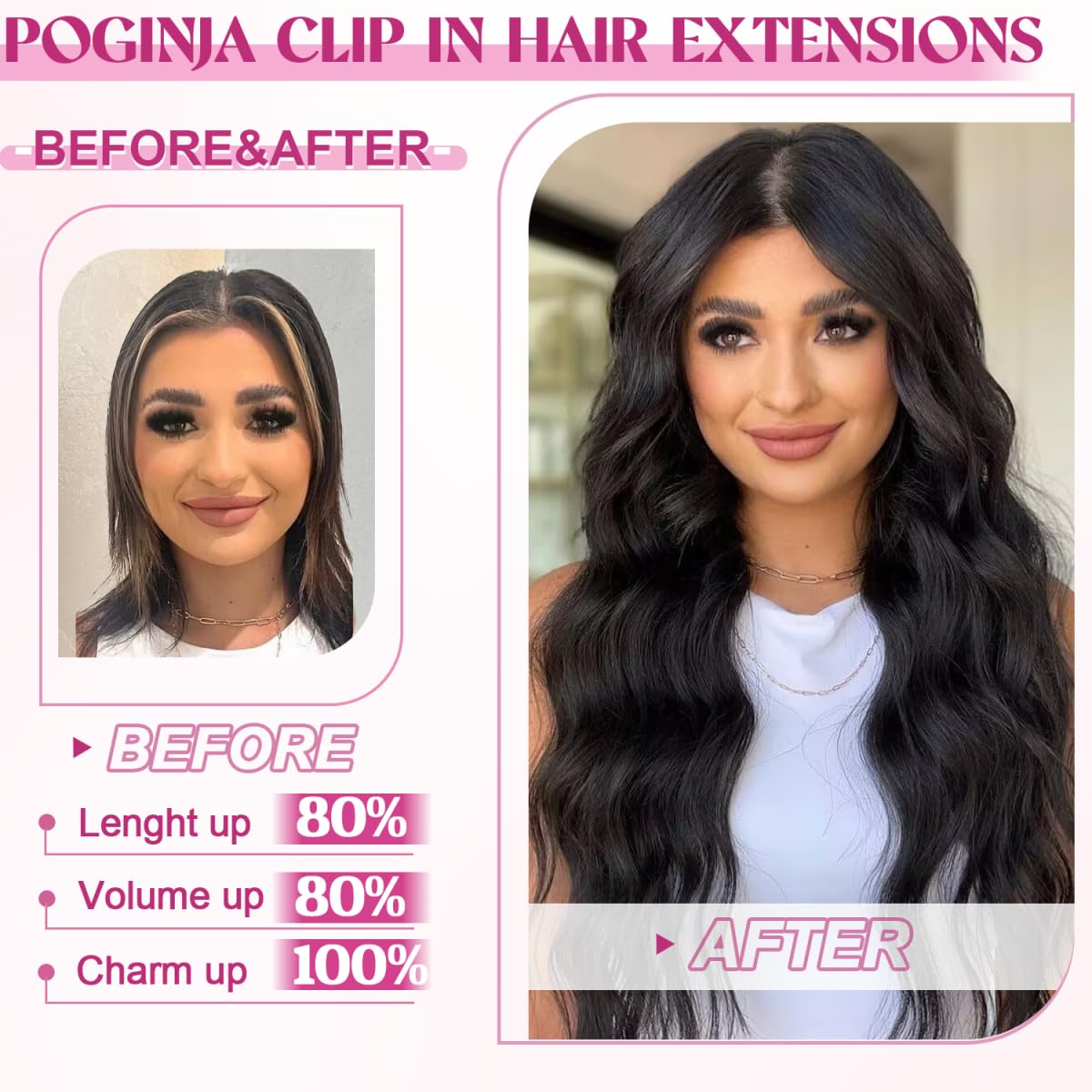 POGINJA Clip in Hair Extensions Real Human Hair, Remy Human Hair Clip in Extensions for Black Women, Invisible Natural Straight Seamless Clip ins Hair Extensions 8pcs Double Weft #1B 16inch 90g