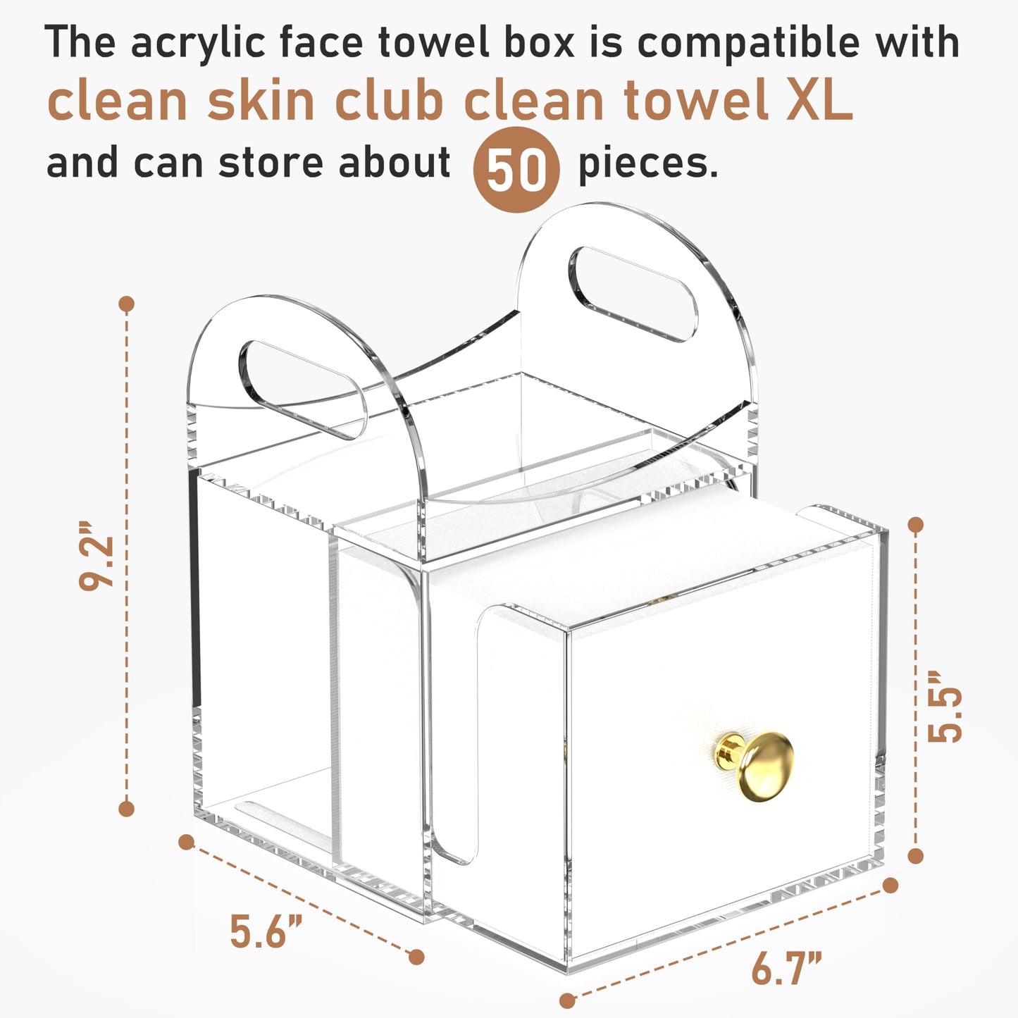 Acrylic Disposable Face Towel Storage Box Compatible with Clean Skin Club Clean Towels XL, Face Towel Holder with Drawer for Bathroom, Makeup Organizer for Vanity Table (Excluding Facial Towels)