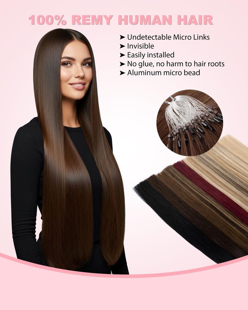 Microlink Hair Extensions - 14-Inch Real Human Hair | Natural Black & Bleach Blonde Mix, 50g/Pack
