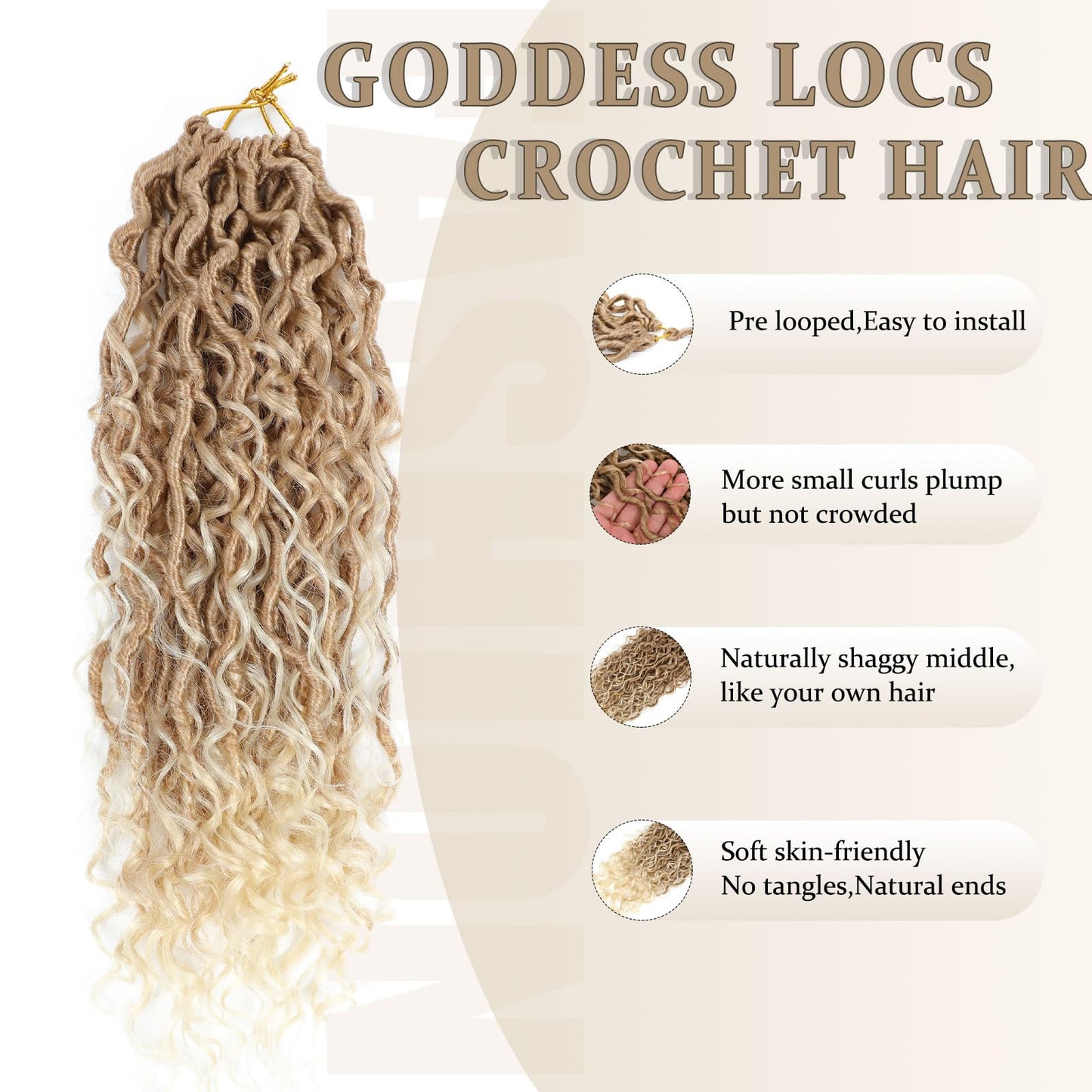 Molleas Goddess Locs 14inch, 9 Packs Faux Locs for Black Women, Pre-Looped Boho Crochet Hair With Curl Ends (14inch, Pack of 9, 27/613)