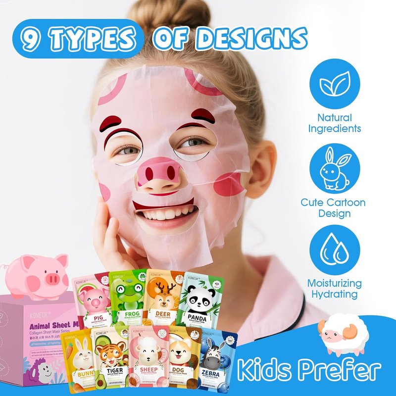 Animal Kids Face Masks - 54 Pack Hydrating Collagen Sheet Masks for Girls & Teens | Perfect Gifts for Birthdays & Mother's Day