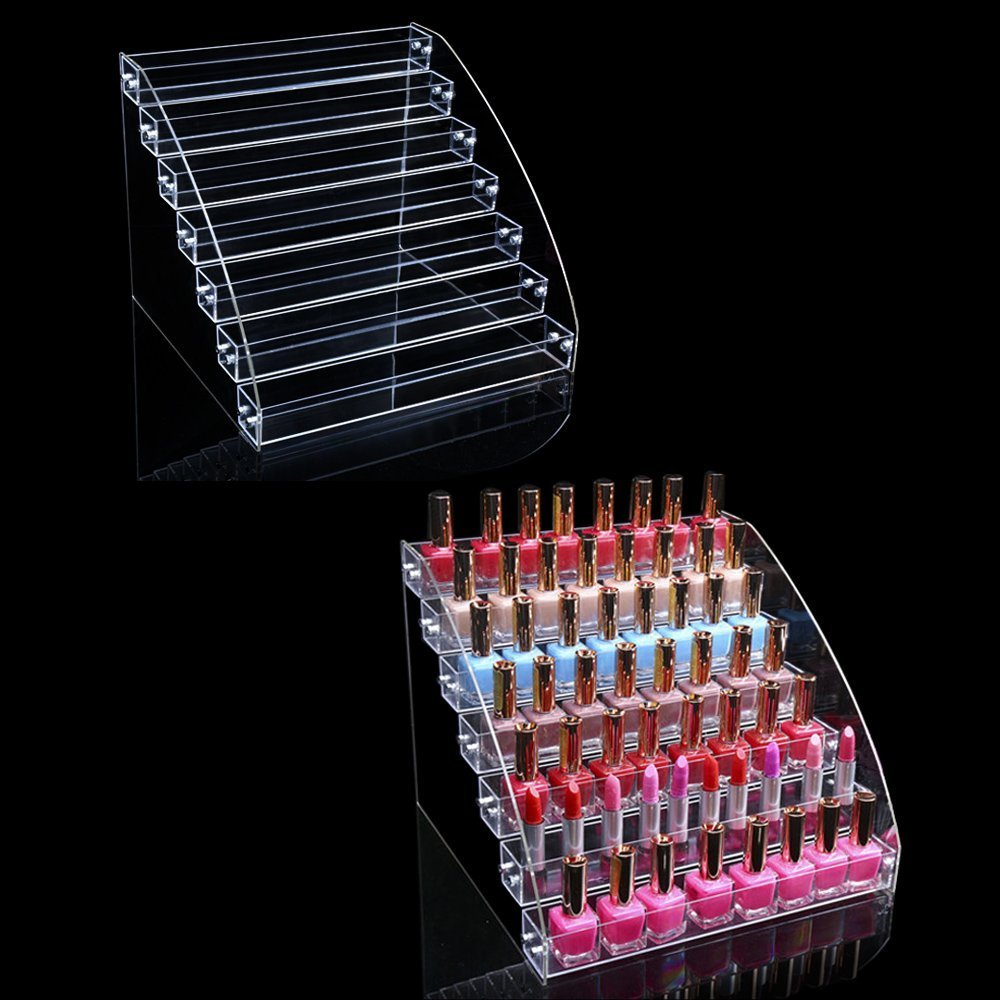 7 Tiers Essential Oils Nail Polish Rack Acrylic Lipstick Holder Display Stands Dropper Bottle Organizers Wide Tall Dresser Balls Commodity Goods Shelf for Store Shop Countertop Checkout Counter Case