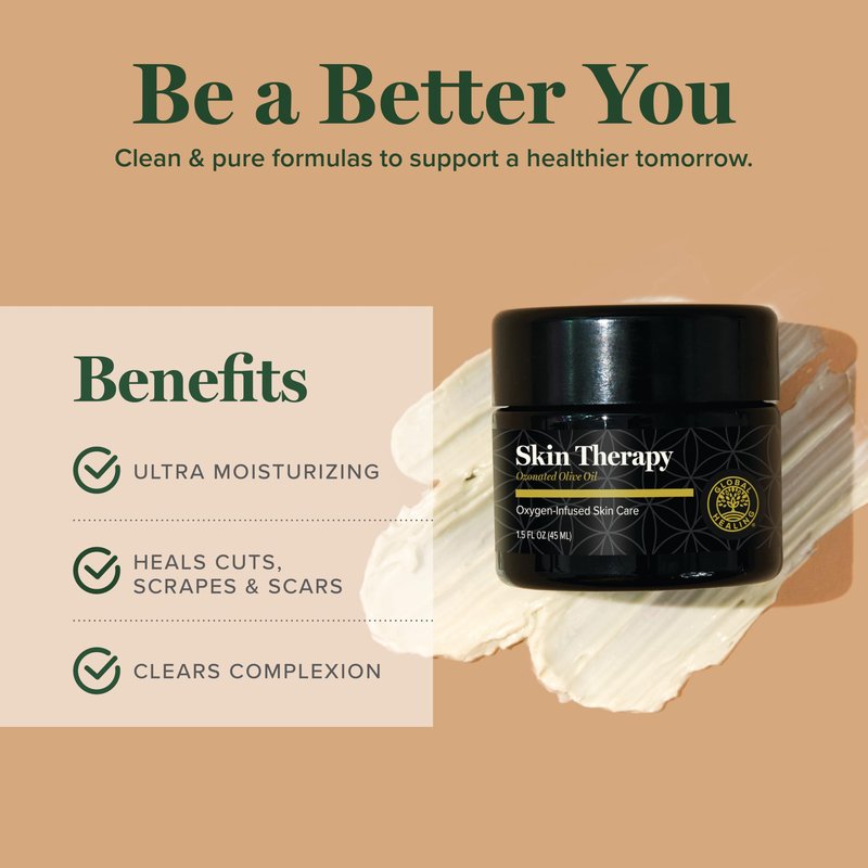 Global Healing Center Skin Therapy-Organic Ozonated Extra Virgin Olive Oil Salve for All Skin Care Routines-Cold-Pressed Face & Body Moisturizer to Hydrate and Soothe Dry Skin to Soft & Smooth-1.5 Oz