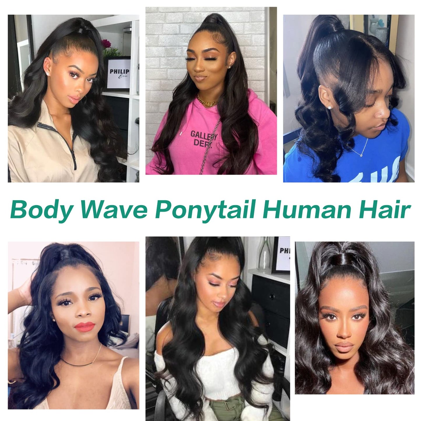 Humistwbiu Human Hair Body Wave Ponytail with Magic Paste Warp Around 100% Brazilian Virgin Human Hair Ponytail for Black Women Natural Color 18 Inch