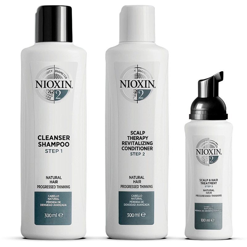 Nioxin Scalp + Hair Thickening System 2 Kit | For Natural-Hair with Progressed Thinning | Cleanse, Condition, & Treat | Boost Density with Niacinamide & Biotin | Bundle
