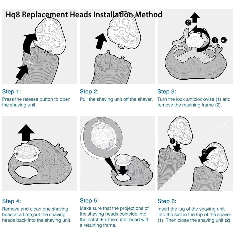 HQ8 Replacement Heads for Philips Norelco Aquatec Shavers - Upgraded Blades, 6-Pack | Compatible with PT720, PT730, AT880, AT830, AT810, AT815