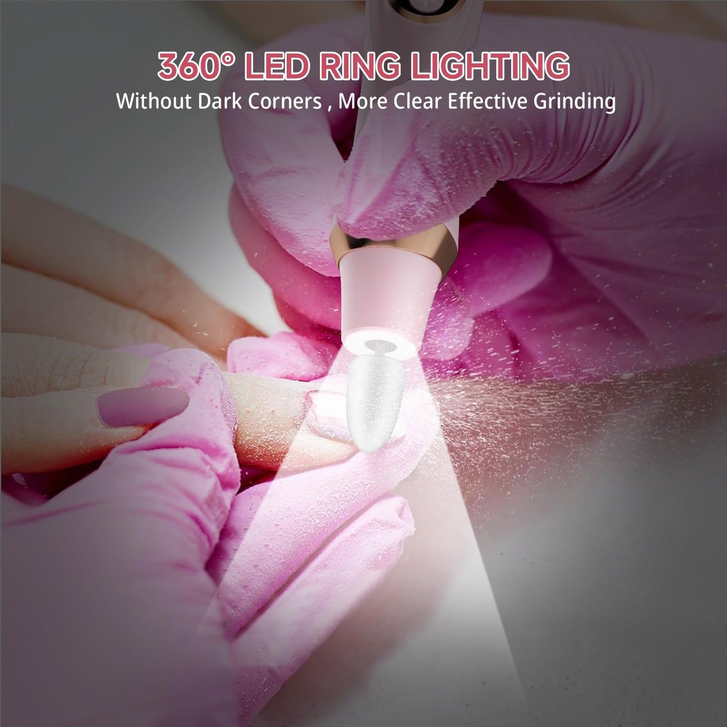 Cordless Nail Drill, Long-Lasting Electric Nail File, Low Noise Electric Nail Drill with 360° LED Light & 6 Speeds, Toenail Grinder for Thick Nail Toenail Cuticle Women Men Baby Pets
