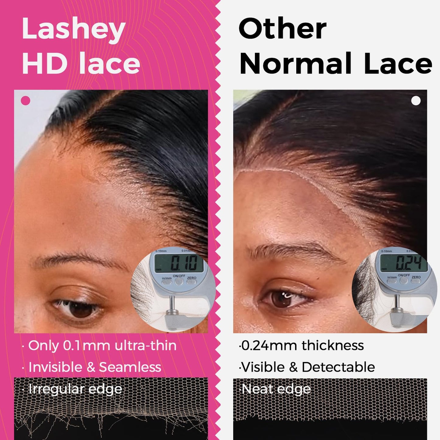 Lashey 2x6 SKINLIKE HD Lace Closure Human Hair Straight, 0.10mm Ultra-Thin Invisible HD Lace, Pre-Bleached Knots and Pre-Plucked Hairline 14 Inch Natural Black