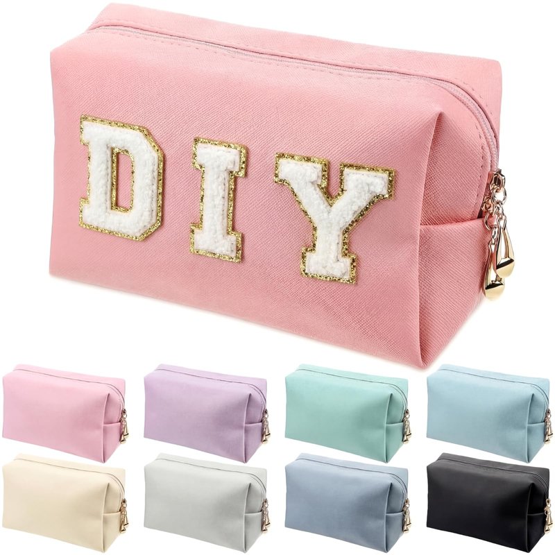 Jexine 9 Pcs Makeup Bag Leather Zipper Cosmetic Bag Preppy Water Resistant Versatile Makeup Pouch Travel Cosmetic Organizer Portable Toiletry Pouch Daily Beauty Storage for Women Girls Gift