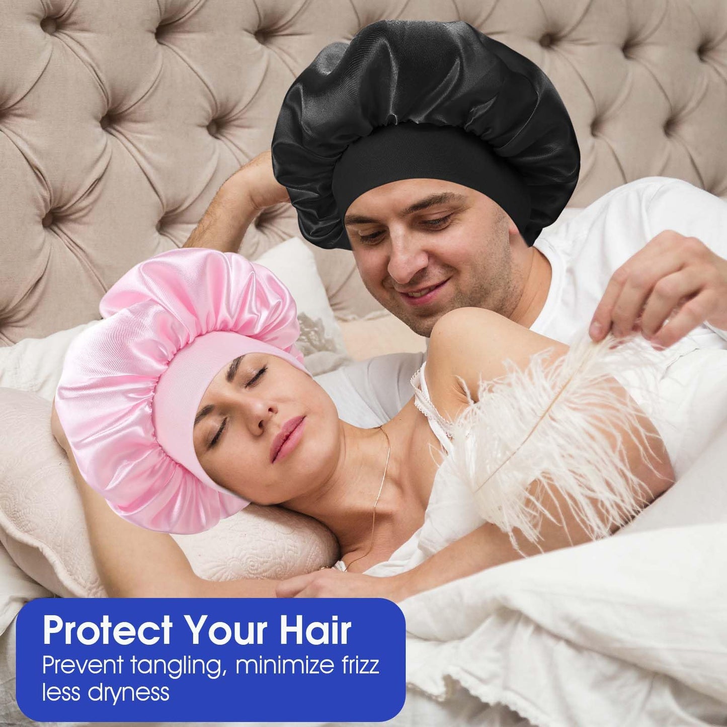 WLLHYF 18 Pcs Large Silk Bonnet for Sleeping, Satin Bonnets Wide Band Hair Bonnet Soft Elastic Hair Wrap Cap Silky Shower Cap for Black Women Men Curly Hairs