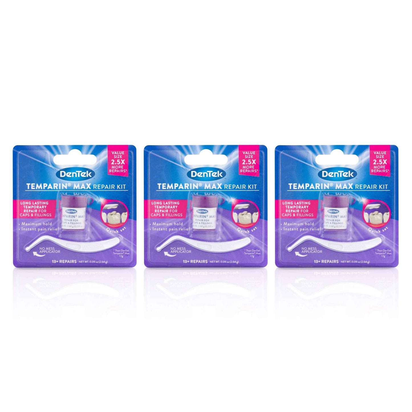 Dentek Temparin Max Repair Kit for Caps, Crowns, Fillings 0.09 oz | Pack of 3