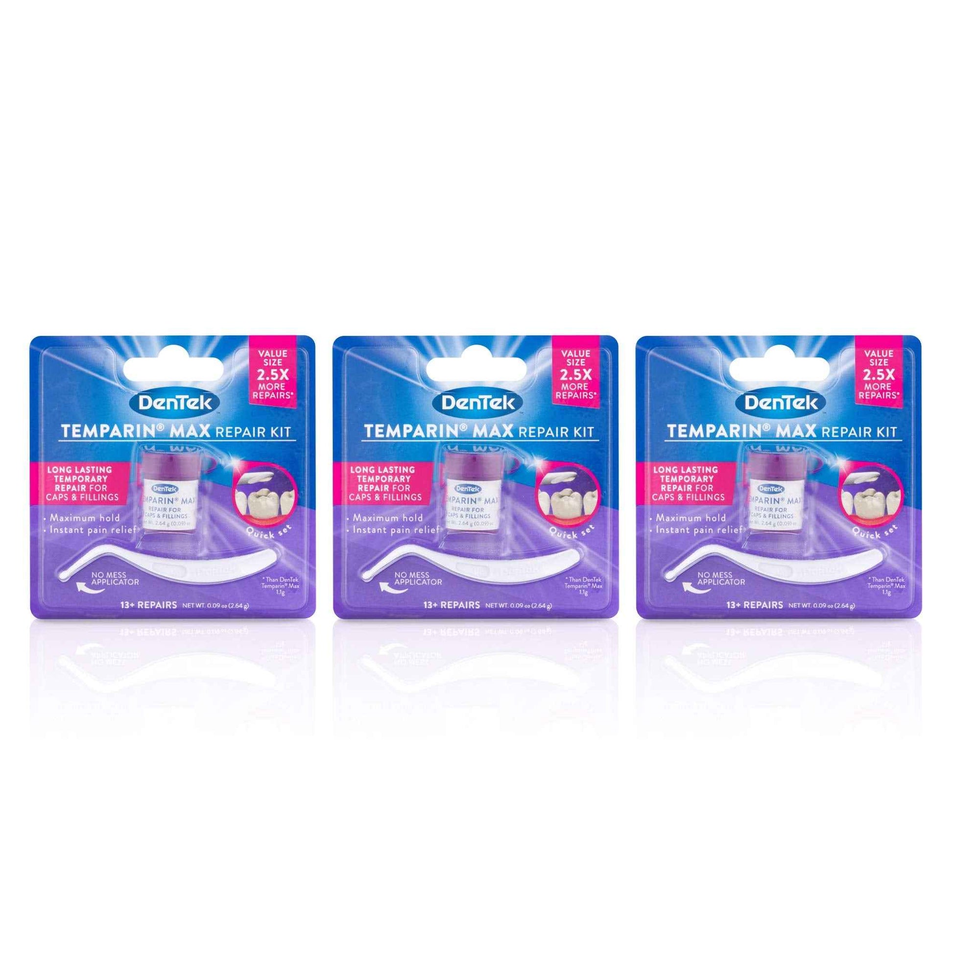 Dentek Temparin Max Repair Kit for Caps, Crowns, Fillings 0.09 oz | Pack of 3