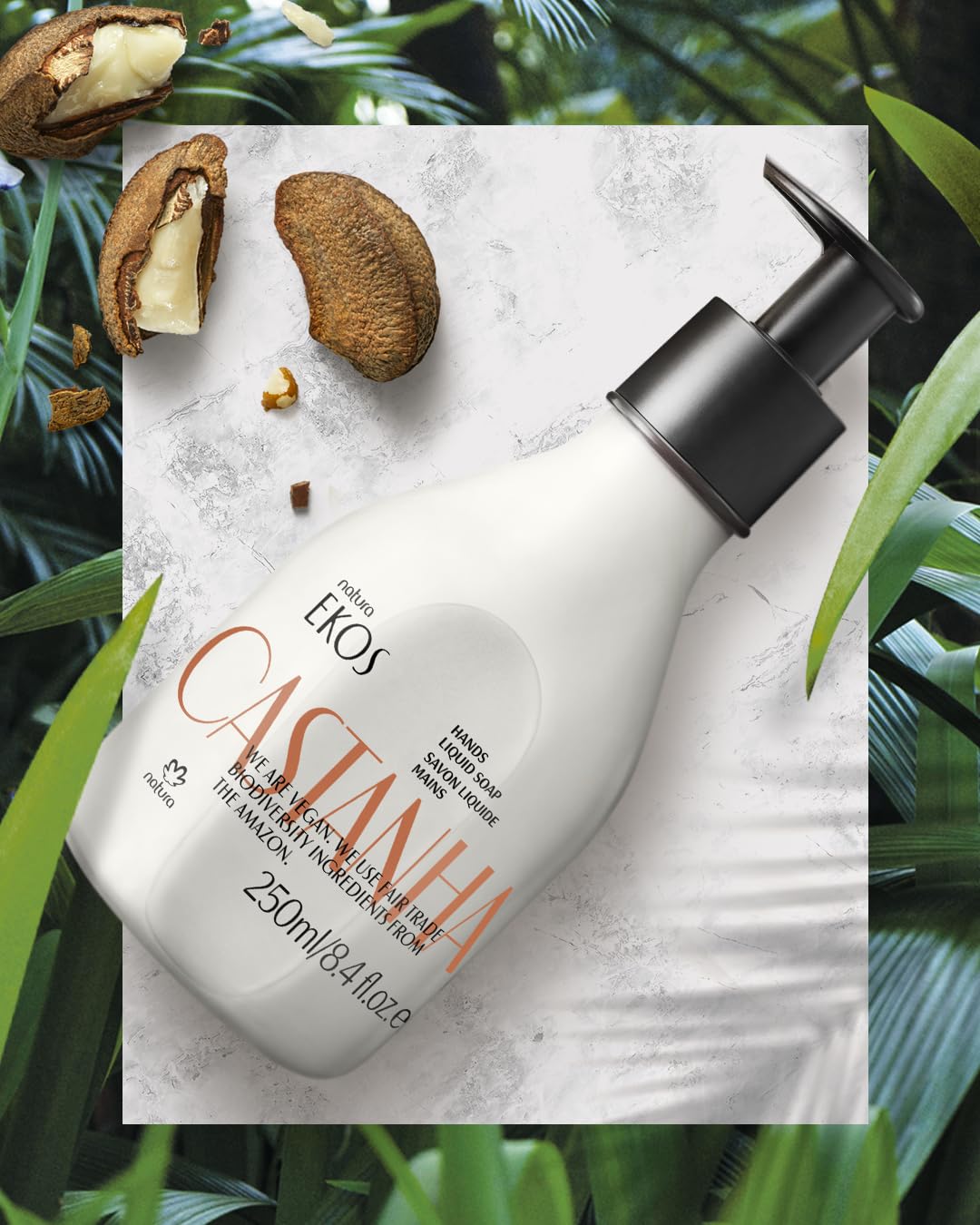 natura -Brazil Nut (Castanha) Renourishing Liquid Hand Soap - Anti-Dryness - Coconut Derived Cleanser - Vegan Skin Care - Brazilian Beauty Secrets - Self Care & Body Care - 8.4 fl oz (250ml)