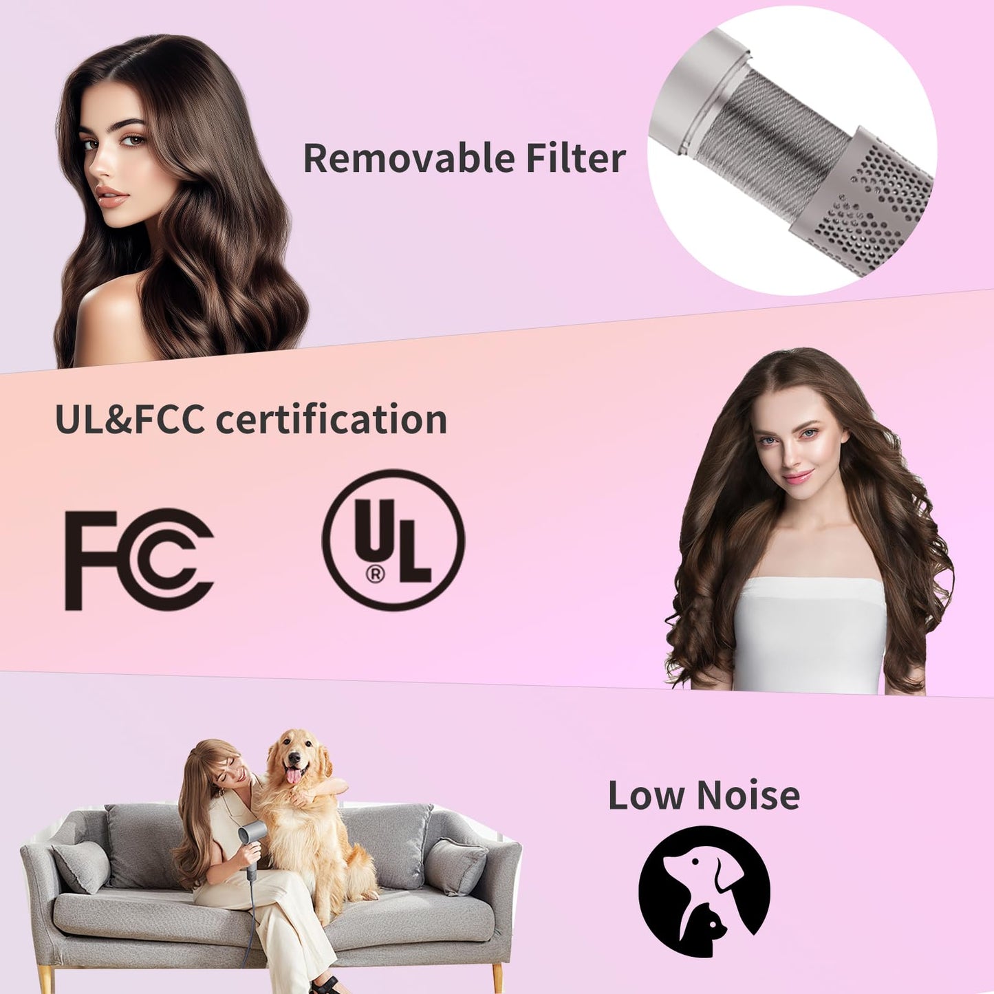 Blower Hair Dryer, 110,000 RPM High Speed Hair Dryer with Concentrator, 3 Heat Settings & 3 Speed, Hairdryer for Women and Men, Grey