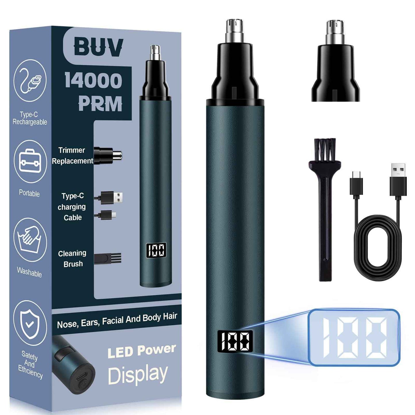 Nose Hair Trimmer - 2025 Professional Painless Ear Hair Trimmers for Men, USB Rechargeable Nose Hair Trimmer Clipper – 14,000 RPM IPX7 Waterproof Dual Edge Blades, Blue