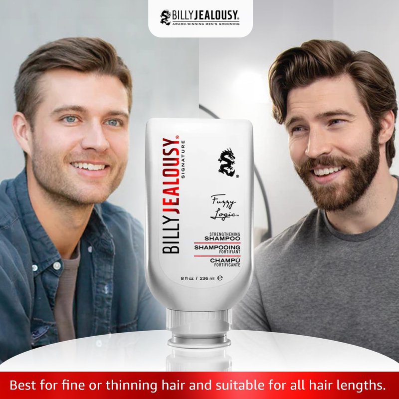 Billy Jealousy Fuzzy Logic Strengthening Mens Shampoo, Adds Volume, Prevents Hair Loss, Promotes Circulation & Healthy Growth, Peppermint Scent, 8 Fl Oz