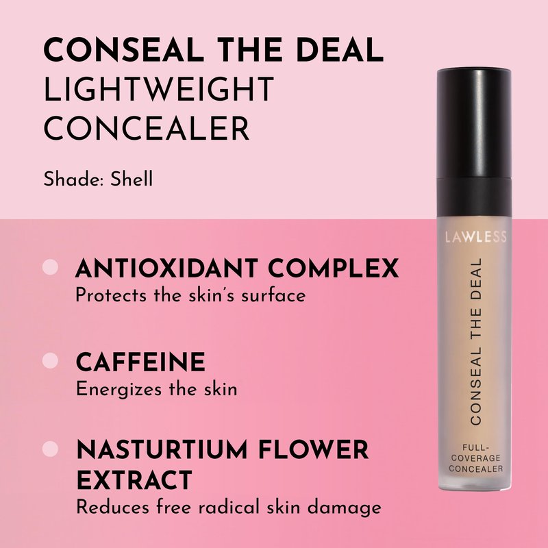 Lawless Conseal The Deal Lightweight Longwear Everyday Concealer - Shell - with Antioxidants and Caffeine to Reduce Dark Circles and Puffiness. Long-Wearing and Self-Setting, Silicone-Free - 5 ml.
