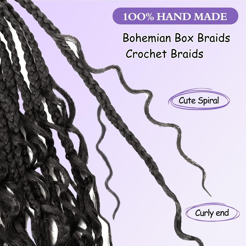 Mebeli Goddess Box Braids Crochet Hair,8inch Pre Looped Boho Box Braids Crochet Hair with curly Ends,8pcs Bohemian Crochet Braid Synthetic Hair Extensions for Black Women(8inch,#2)