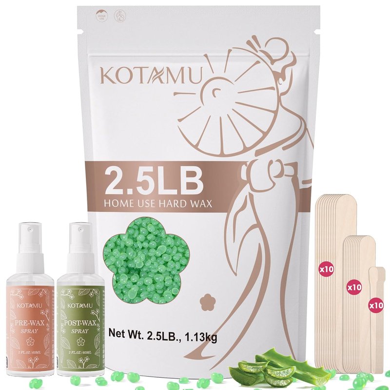 KOTAMU Waxing Beads - 2.5lb Hard Wax Beads for Hair Removal | Aloe Vera Wax Beans for Sensitive Skin, Ideal for Home & Salon Use
