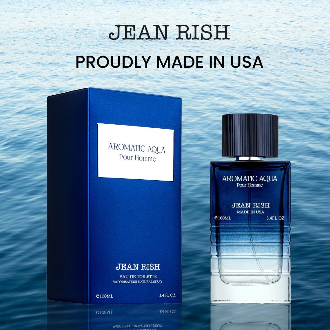 Jean Rish Aromatic Aqua Perfume for Men Eau De Parfum, Long-Lasting Luxury Fragrance, Made In USA - Lemon, Mint, Ginger, Jasmine, Sandalwood Scent - 100ml / 3.4 oz