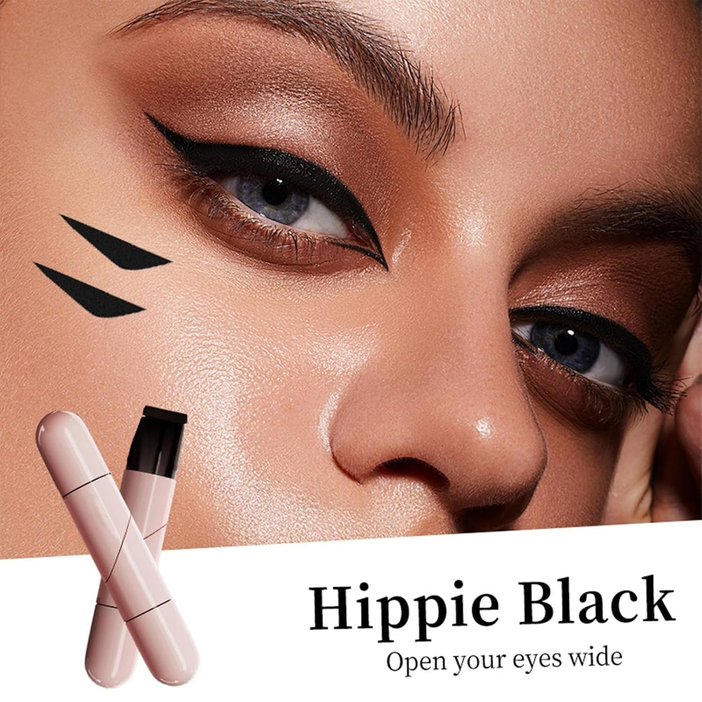 NixusHep Drca00 360° Rotating Foldable Eyeliner Stamp Pen - Waterproof Wing Stamp & Precision Liner Duo, Quick-Dry Smudge-Proof Gel, Travel Cat-Eye Maker with Replaceable Heads （Brown