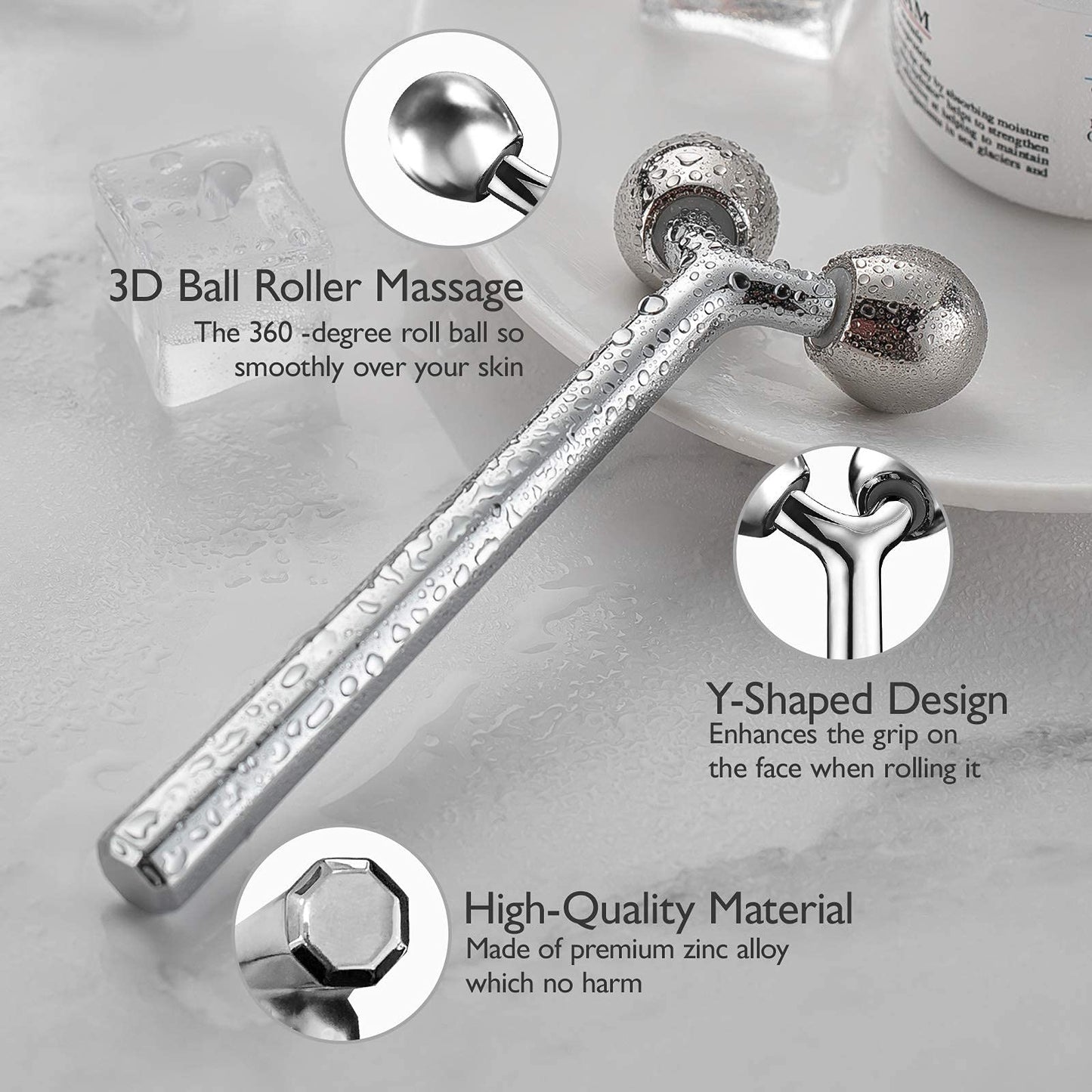 Tekson Faical Roller Massager and 3PCS Eye Roller Cream, 3D Metal Face Massage Tool for Reduce Puffines