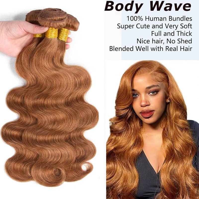 Human Hair Bundles - 12A Unprocessed Brazilian Virgin Hair | Body Wave Brown 30 Color, 8-10-12 Inch for Quick Weave