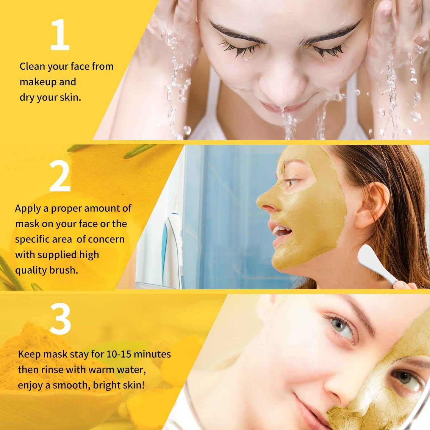 Hicream Turmeric Vitamin C Clay Mask with Kaolin Clay and Turmeric for Dark Spots, Dull Skin, Skincare Facial Mask for Controlling Oil and Refining Pores 5.29 Oz (yellow)