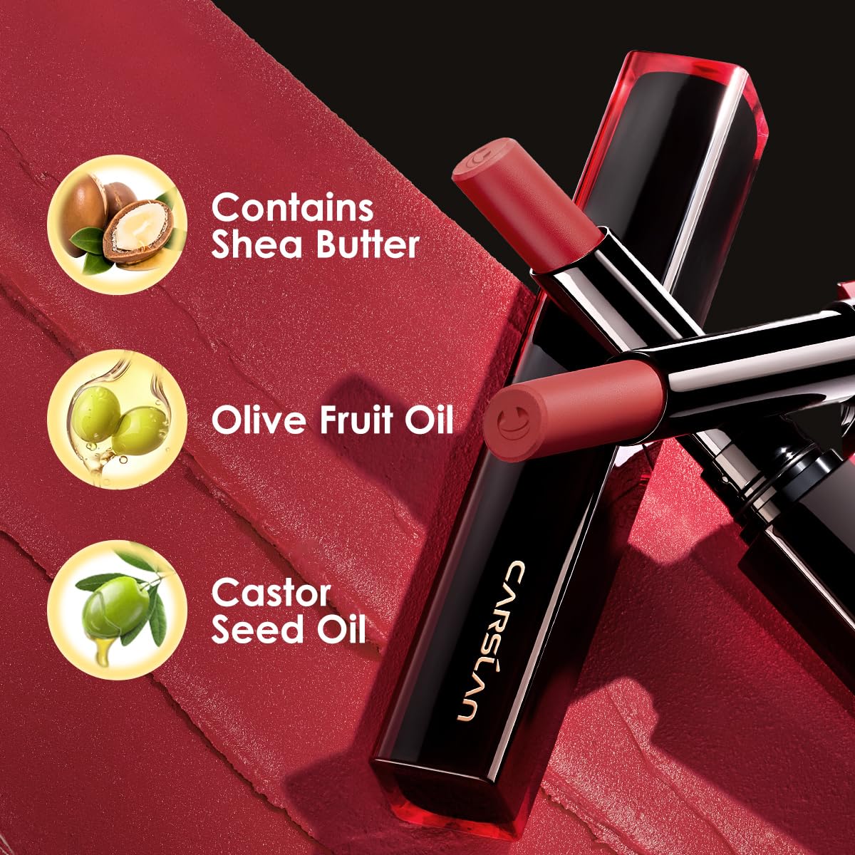 CARSLAN Light Cream Longwear Lipstick, 12H Longlasting Matte Lipstick, High Impact Lip color with Moisturizing Formula with Vitamin E, M04, 0.06 Oz